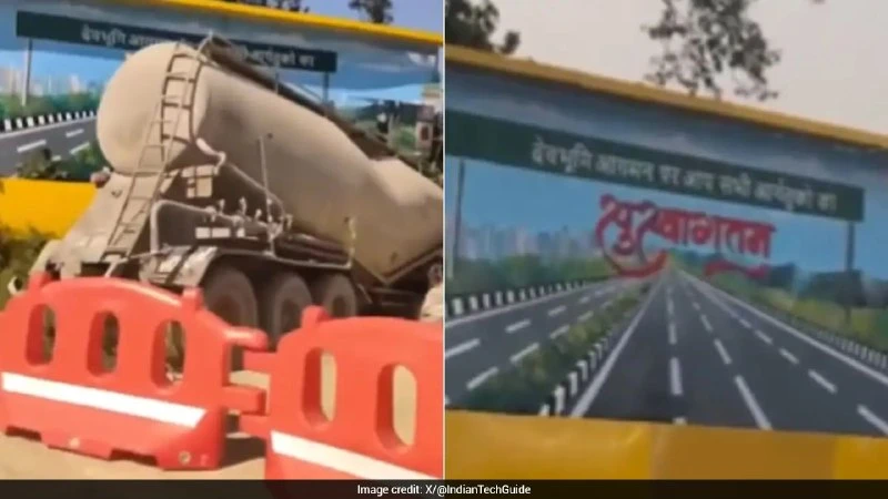 दिल्ली-देहरादून एक्सप्रेसवे पर बड़ा हादसा: असली सड़क समझकर विज्ञापन वाली दीवार से टकराया ट्रक