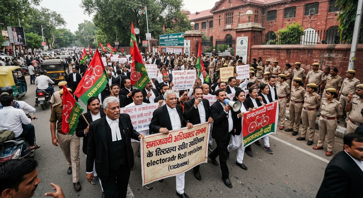 लखनऊ: मतदाता सूची संशोधन में धांधली का आरोप, समाजवादी अधिवक्ताओं ने किया जोरदार प्रदर्शन