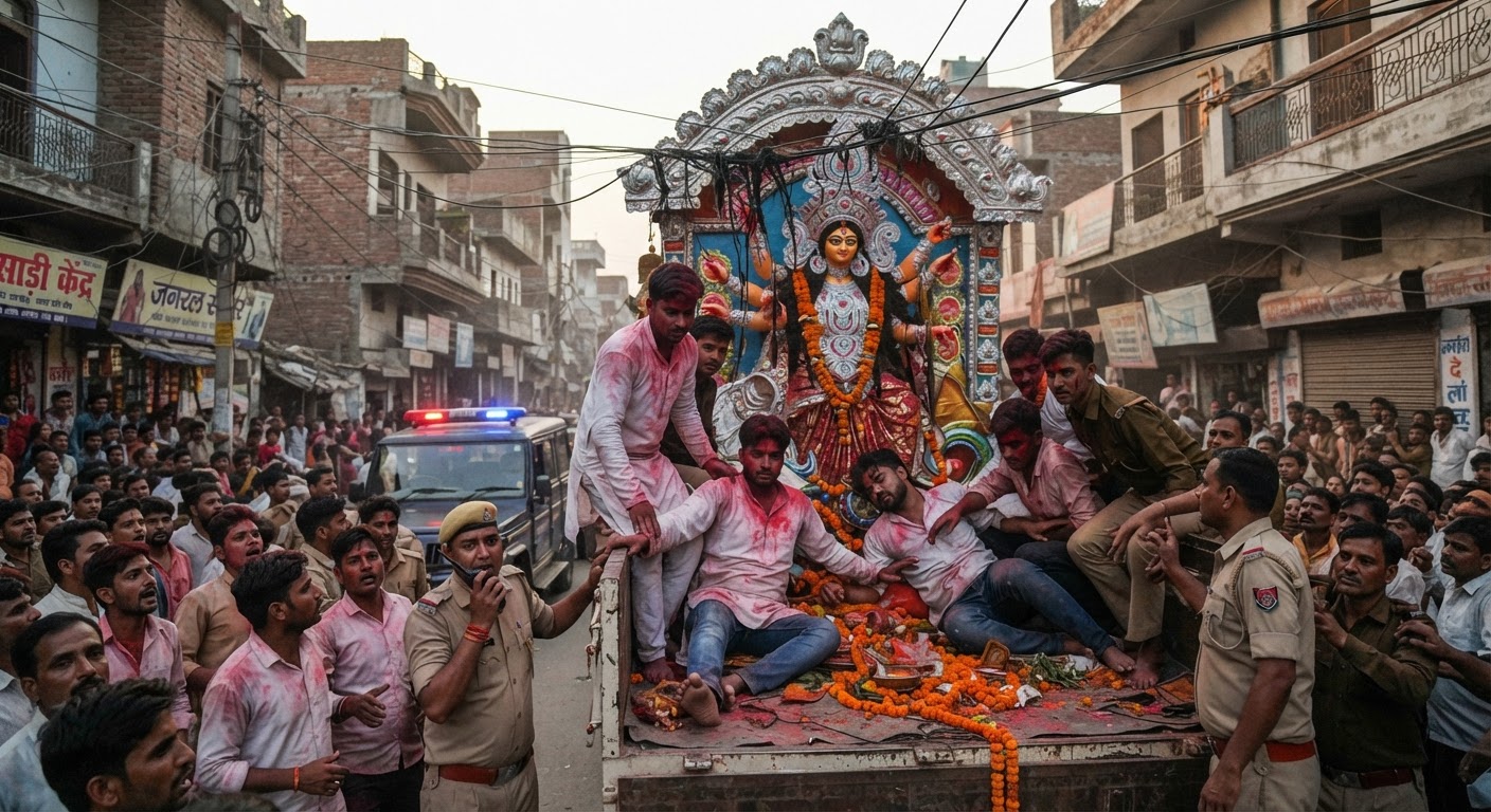 गोरखपुर: दुर्गा मूर्ति विसर्जन के दौरान बड़ा हादसा, करंट की चपेट में आने से 3 युवकों की मौत