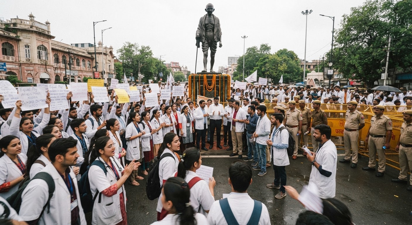 लखनऊ: समान वेतन की मांग को लेकर एमबीबीएस डॉक्टरों का जोरदार प्रदर्शन, सड़क पर उतरे डॉक्टर