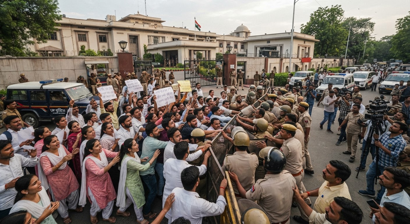शिक्षक भर्ती आरक्षण विवाद: डिप्टी सीएम केशव प्रसाद मौर्य के आवास का अभ्यर्थियों ने किया घेराव