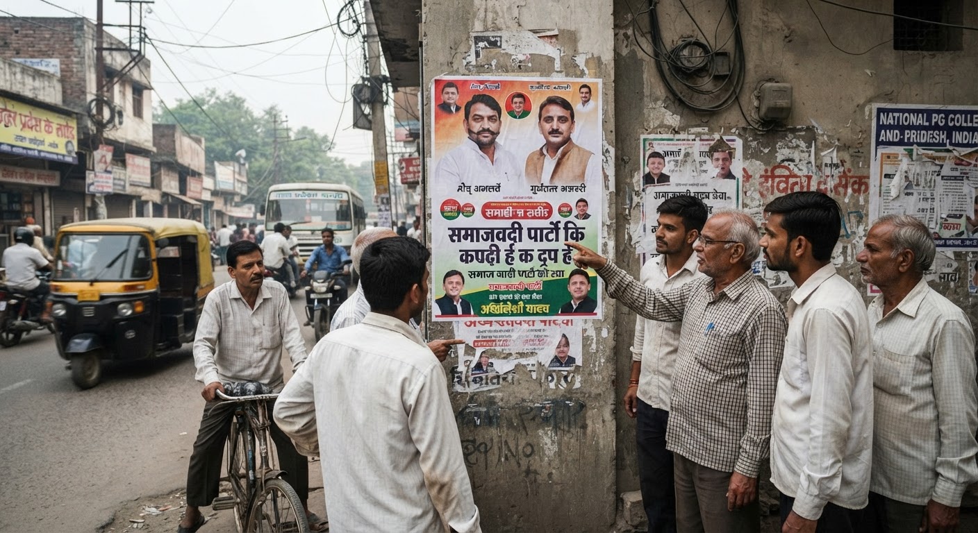 यूपी के 15 जिलों में लगे सपा विरोधी पोस्टर, माफियाओं के साथ दिखी अखिलेश की तस्वीर
