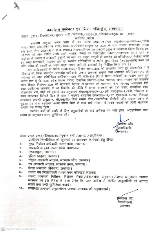 लखनऊ: मतगणना के चलते रमाबाई स्थल के 8 किमी दायरे में शराब बिक्री पर लगा बैन