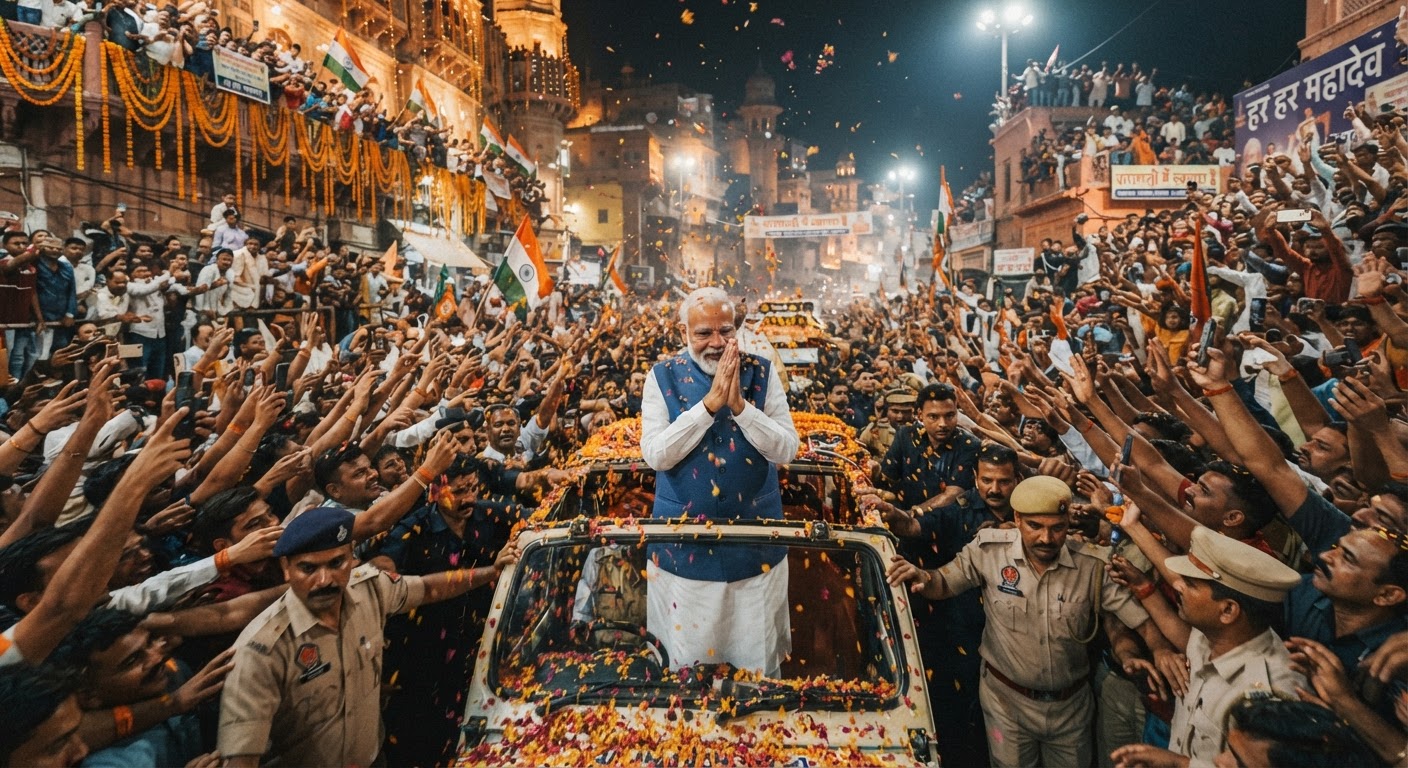 वाराणसी में पीएम मोदी का भव्य रोडशो, जनता के प्यार से अभिभूत हुए प्रधानमंत्री