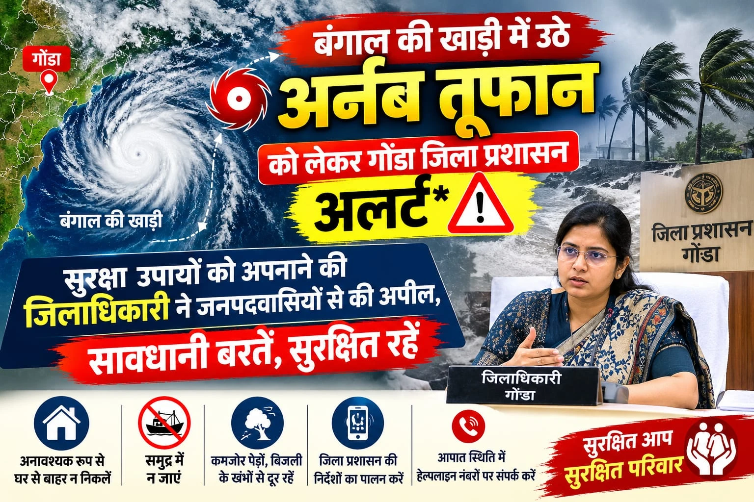 गोंडा में चक्रवात अर्नब का खतरा: डीएम ने जारी की चेतावनी, सुरक्षित रहने के लिए दिए निर्देश