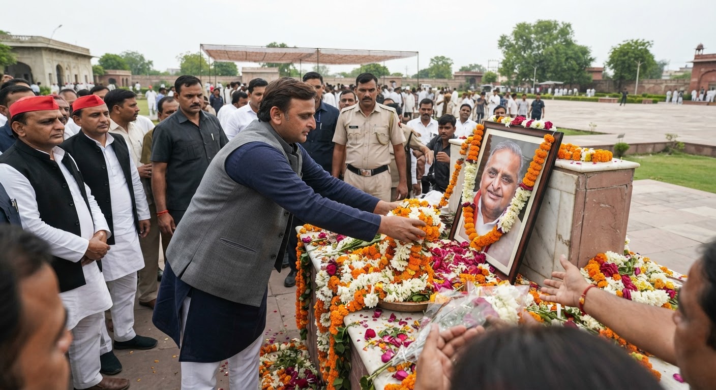 मुलायम सिंह यादव की चौथी पुण्यतिथि: सैफई पहुंचकर अखिलेश यादव ने दी भावभीनी श्रद्धांजलि