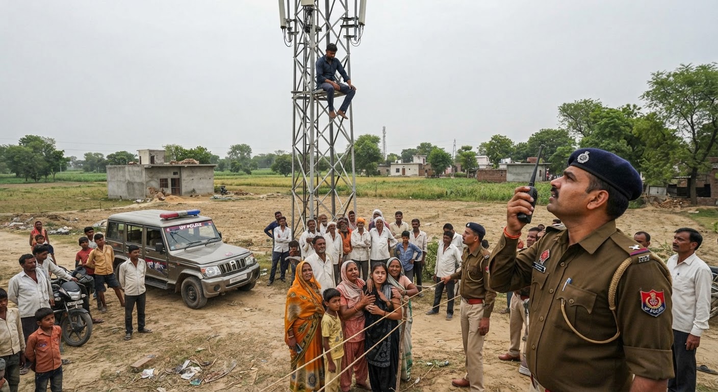 शादी की तारीख पर विवाद: बागपत में प्रेमी मोबाइल टावर पर चढ़ा, पुलिस ने कराई सुलह