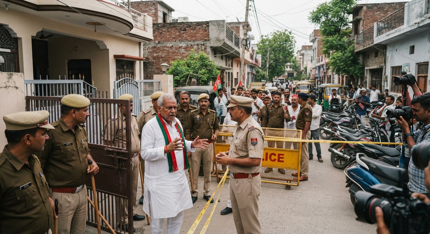 संविधान बचाओ मार्च: आगरा में सपा सांसद रामजीलाल सुमन नजरबंद, पुलिस से तीखी बहस
