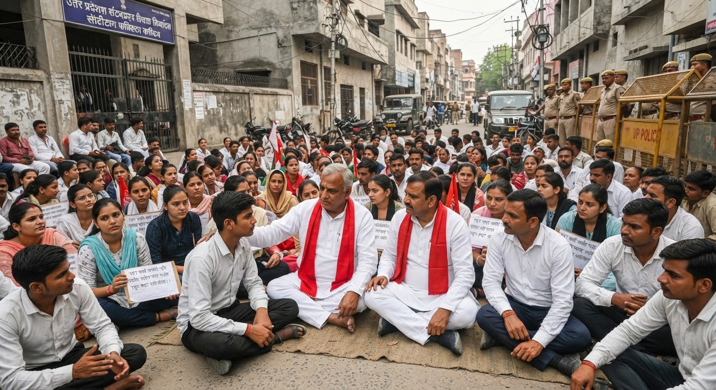 प्रयागराज: TGT-PGT अभ्यर्थियों के समर्थन में उतरे सपा नेता, भर्ती नियमों में बदलाव की मांग