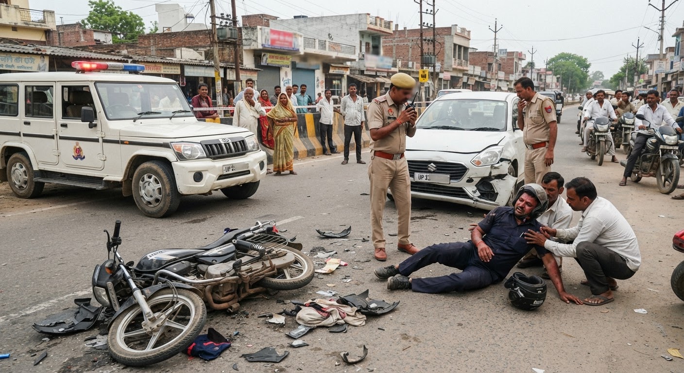 रायबरेली के लालगंज में कार की टक्कर से बाइक सवार गंभीर घायल, इलाके में हड़कंप