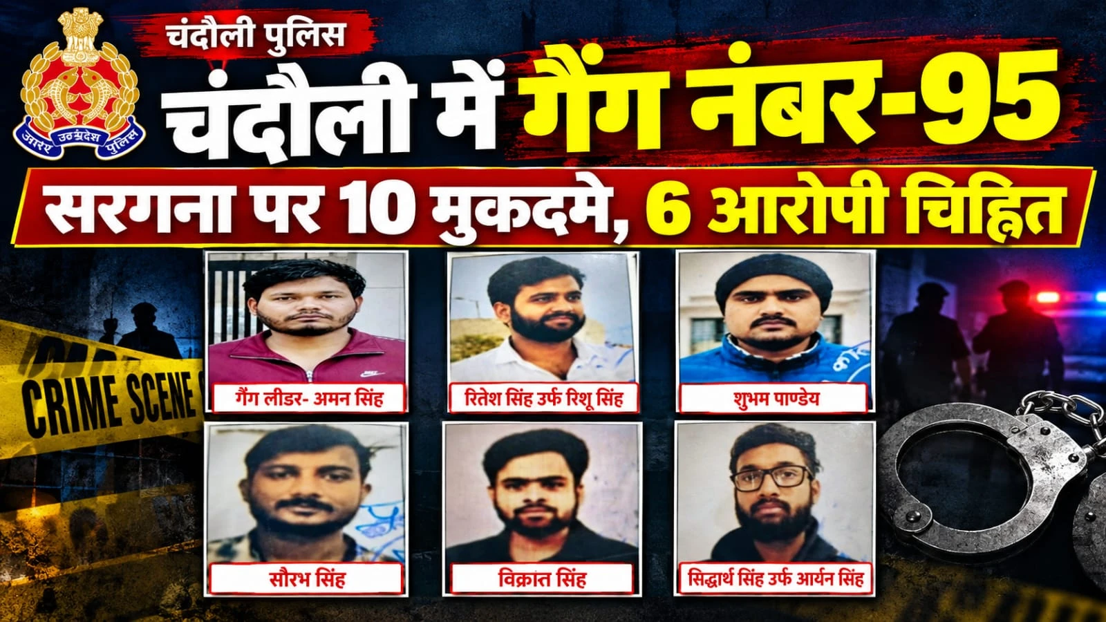 चंदौली पुलिस का बड़ा एक्शन: रंगदारी और दहशत फैलाने वाले 6 अपराधियों का बना 'गैंग नंबर 95'