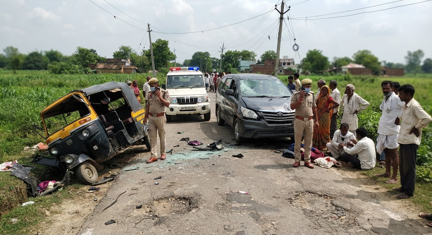 चंदौली: इनोवा और ऑटो की जोरदार टक्कर, एक महिला की मौत, दो गंभीर रूप से घायल