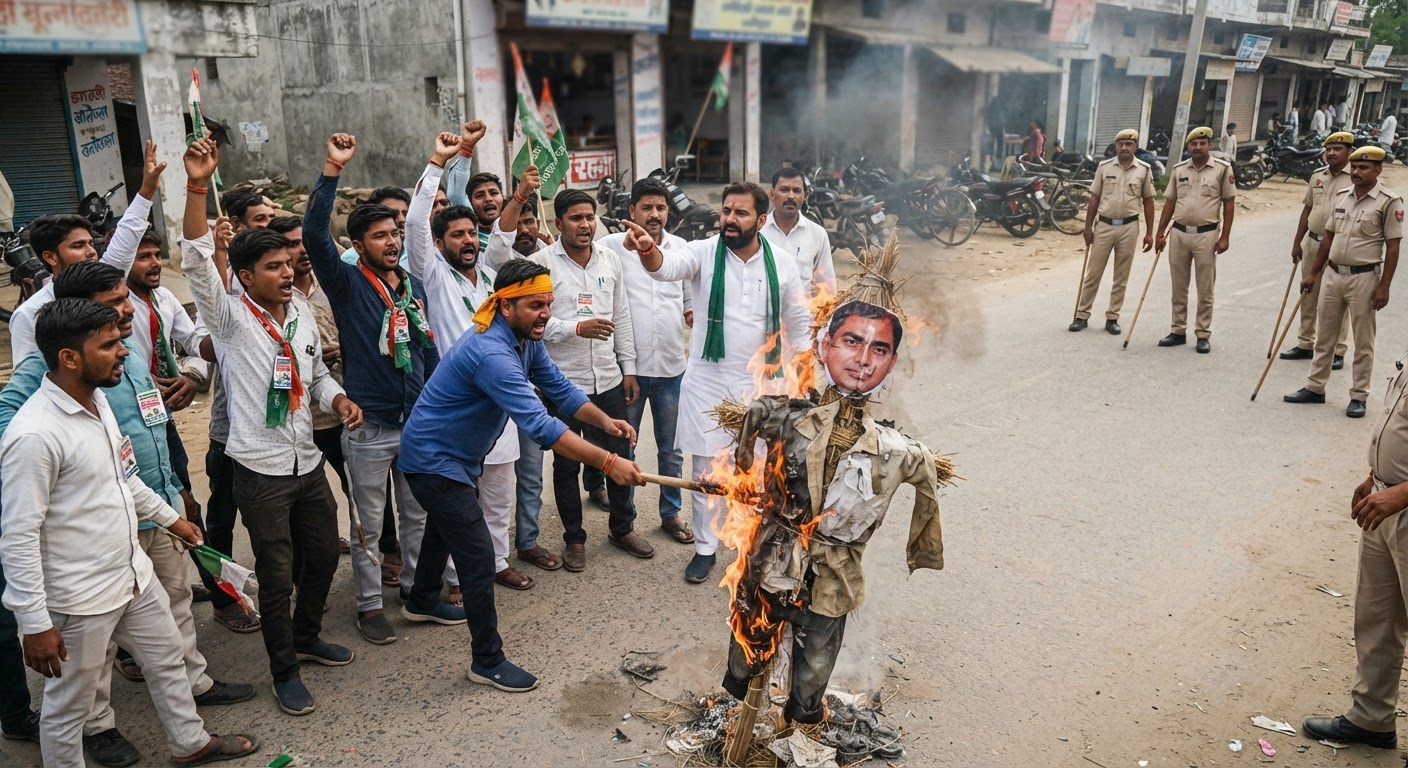 ललितपुर: चुनाव आयुक्त ज्ञानेश कुमार के खिलाफ मुलायम सिंह यूथ ब्रिगेड का प्रदर्शन, फूंका पुतला
