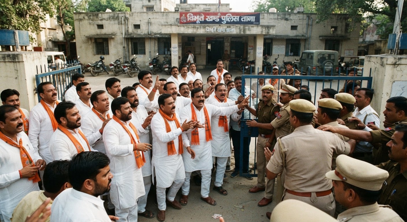 लखनऊ: विभूति खंड थाने पर भाजपा पार्षदों का जोरदार प्रदर्शन, पुलिस के खिलाफ जमकर नारेबाजी